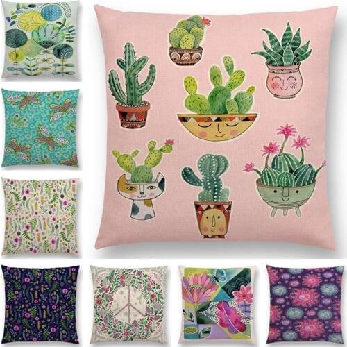 New Blooming Flowers Circles Prints Folk Fairy Tale Butterfly Decorative Pattern Pot Plants Cushion Cover Pillow Case
