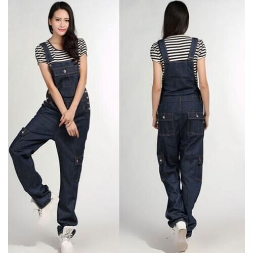 2020 Spring New Denim Bib female Korean Casual piece trousers Loose Thin Multi-pack Sling Large size jeans More Size S-4XL 5XL