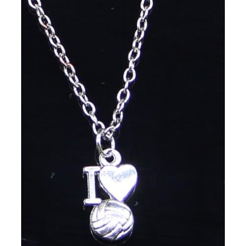 New Fashion Necklace 16x9mm i love volleyball Pendants Short Long Women Men Colar Gift Jewelry Choker
