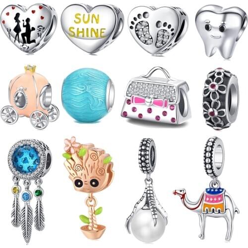 Fit Europe Bracelet Original 925 Sterling Silver Potted Plant Elf Propose Lover Heart Beads S925 CZ Tooth Pumpkin Camel Charms