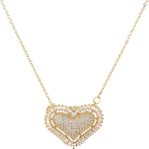 Daihe Luxury Gold Colorful Heart Pendant Necklace Women Good Luck Crystal 3A Zirconia Copper LOVE Necklaces Women Gift Jewelry