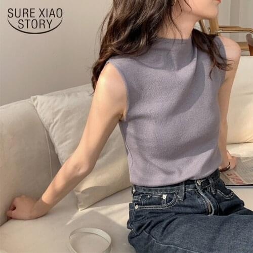 Sexy Knitted Top Summer Turtleneck Tank Top Women Camisole Blouse Sleeveless Slim Top Female Sleveless T-shirt Vest Casual 13122