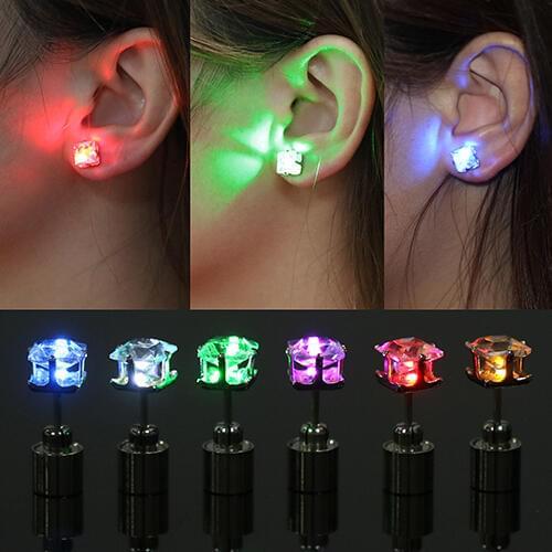 Hot LED Light Ear Studs Square Earrings for Dance Christmas Halloween Party 6Y4P 7G4I BD6E