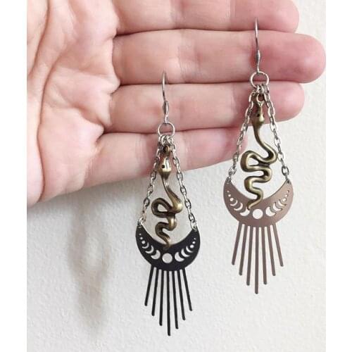 Snake with Moon Phase Dangle Earrings,trendy Earrings, Unisex Earrings