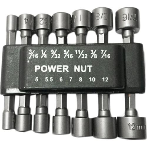 SHGO HOT-14 PCS Power Nut Driver Bit Set WITHOUT MAGNETIC Metric Socket Wrench Screw 1/4 Inch Driver Hex