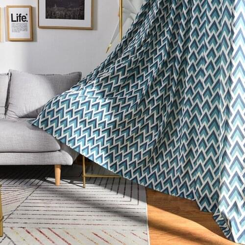Pastoral Style Curtains Modern Simple Wave Pattern Printing Curtain Polyester-cotton Jacquard Curtains for Living Room Bedroom