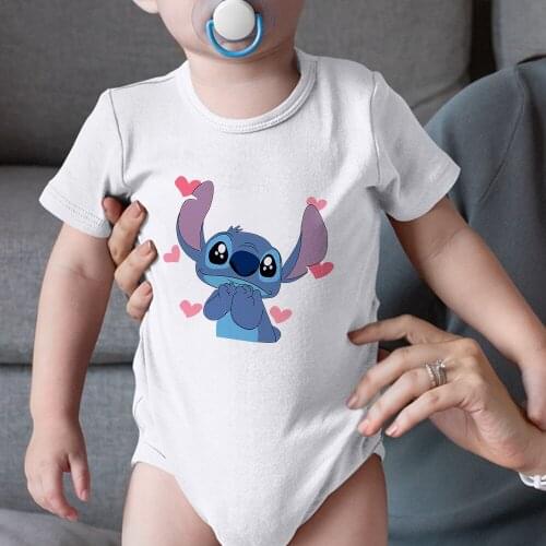 Disney Stitch Love You Ohana Toddler Clothes Activities Happy Baby Romper Fashion Branded Infant Jumpsuit 0-24M