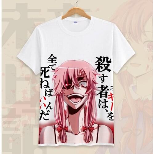 Japanese Anime Future Diary Cosplay T Shirt Mirai Nikki Amano Yukiteru Summer T-Shirt Cartoon Gasai Yuno Top Tee tshirt Costume
