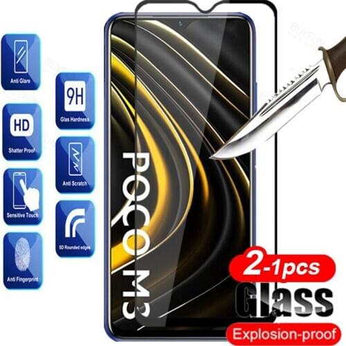 2pcs Tempered Glass For Xiaomi Poco M3 Glass Full Cover Screen Protector on Xiami POCOM3 Xaomi POXO M 3 3M Protective Film