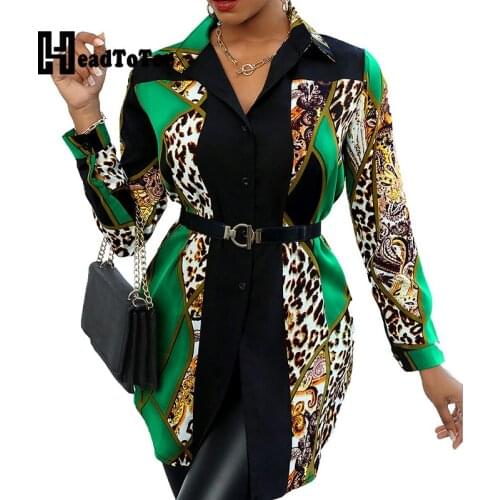 Chic Leopard Print Long Sleeve Casual Shirt Dress Women Elegant Turn Down Collar Work Dress