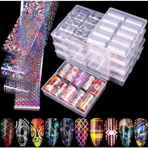 10 Rolls/Box Butterfly Flower Nail Foils Stickers Halloween Transfer Sliders Decals DIY Nail Art Decoration Manicure Accessories