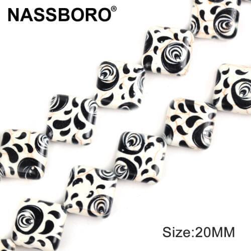 10Pcs 20x20mm Square Shape Printed Patterns Stone Beads for Jewelry Making DIY Charms Bracelet Necklace wholesale Bead handmade