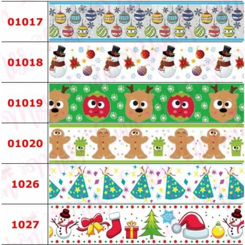 16mm-75mm Christmas Series Cookies Gifts Printed Grosgrain/Foe Ribbon Cartoon Dog DIY Hair Bands Party Decor 50yards/roll