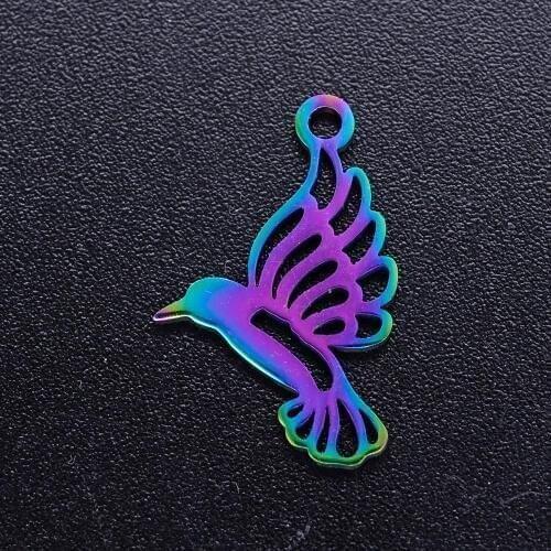 5pcs/lot 100% Stainless Steel Hummingbird diy Charms With Rainbow Plated Wholesale Never Rust Charm for Necklace