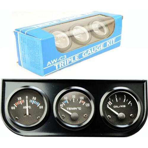 52mm Triple kit Ammeter Water Temp Gauge Oil Pressure Gauge Sensor 3in1 Car Meter Auto Gauge