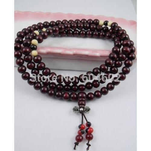 8mm Tibet Buddhism 108 Red wood Mala vajra Pendant Necklace
