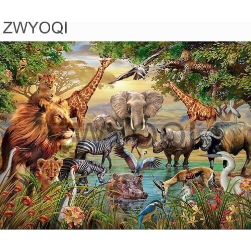5D DIY Diamond embroidery Full Square Diamond mosaic Giraffe zebra elephant lion Full Round Diamond painting Cross stitch animal