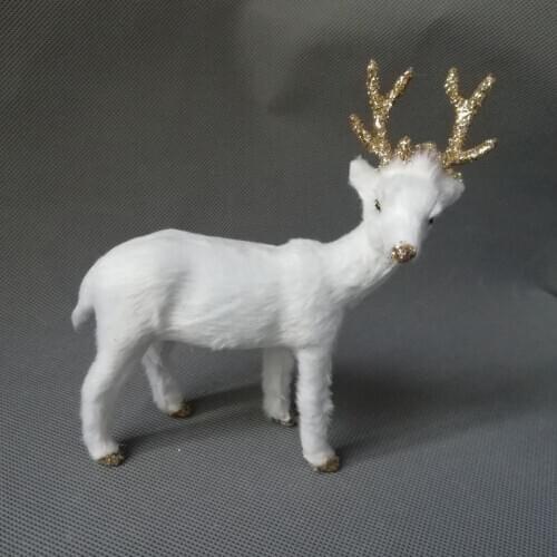 About 13x16cm white reindeer model polyethylene&furs christmas deer model home decoration props ,model gift d0189