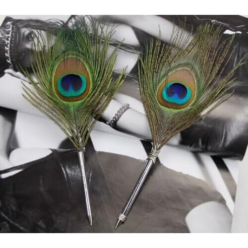Free shipping, 1pc, natural peacock feather ballpoint pen, new listing exquisite cards, special offers, limited promotions