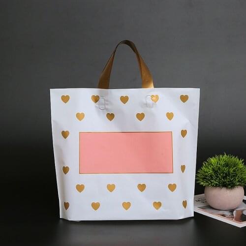 50pcs Thick Large Plastic Bags 30x25+6cm White Dot Love Pattern Shopping Jewelry Packaging Bags Plastic Gift Bag with Handle