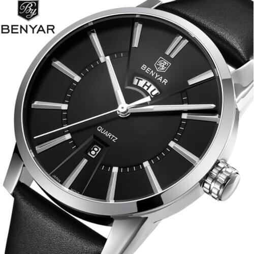 2020 BENYAR watch business men Quartz watches fashion top brand Luxury male leather Wristwatch waterproof clock Montre Homme+box