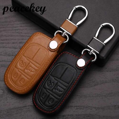 Peacekey Leather Car Keychain Key Case Cover For Fiat fo Jeep Grand Cherokee Compass Patriot Dodge Journey Chrysler 300C Car Key