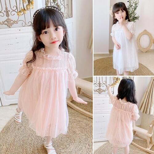 Kids Summer Dresses For Girls Fashion Style Lace Puff Short Sleeve Princess Dress 3 4 5 6 7 8 Years Childrens Clothing