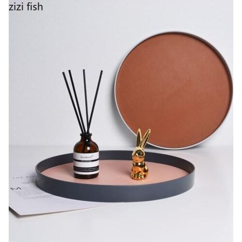 European Leather Trays Decorative Round Dessert Plates Simplicity Plastic Storage Tray Jewelry Display Plate Nordic Home Decor