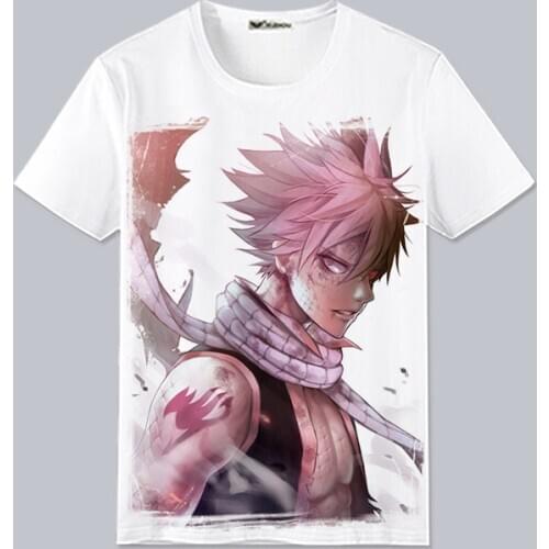 Fairy Tail Cosplay T Shirt Natsu Dragneel Lucy Heartfilia Summer T-Shirts Japanese Anime Cartoon Top Tee Cosplay Costume Custom