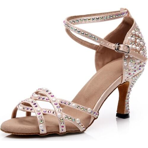 HOT Dropshipping Salsa jazz Outdoor Rubber sole practice latin dance shoes for dancing women modern stylish high heel Satin