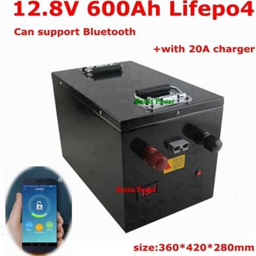 Lithium 12.8V 600Ah 12V Lifepo4 battery 150A Bluetooth APP for 2400W Solar Storage backup power Forklift +20A charger