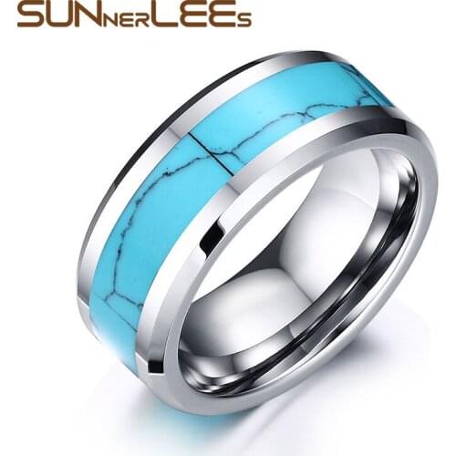 8mm SUNNERLEES Fashion Jewelry Stainless Steel Rings Real Tungsten Carbide Ring Women Men TCR-023
