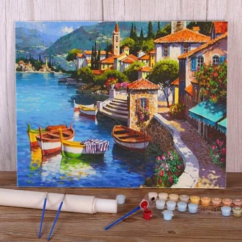 Landscape Town Seaside Painting By Numbers Complete Kit Acrylic Paints 40*50 Picture By Numbers Photo Handicraft