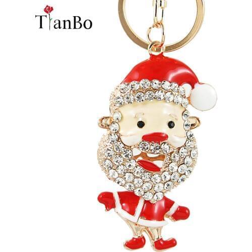 New Fashion Crystal Rhinestone Santa Claus Snowman Pendant Keychain Key Chain Purse Bag Key Ring Christmas New Years Gift
