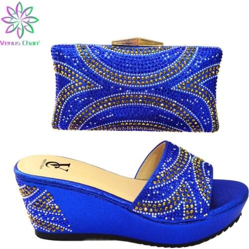 New Arrival Italian Shoes with Matching Bag for Wedding Italy Set Decorated with Rhinestone Shoes and Bag Set Party In Women