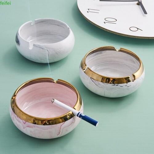 Chinese Style Ceramic Marble Ashtray Oval Gold Edge Modern Home Decoration Accessories Living Room Countertop Ornaments Gift