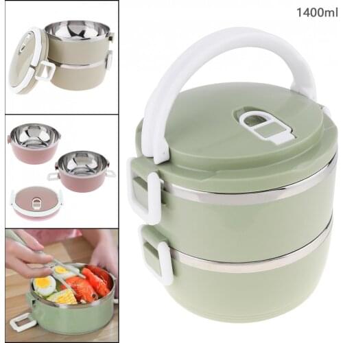 4 Colors 1.4L Portable Hand-held Removable High-capacity 201 Stainless Steel + PP Two Layer Insulation Barrel Lunch Box
