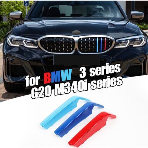 Dropship 3pcs Car 3D M Styling Front Grille Trim Bumper Cover Strip Strips Stickers Cover for BMW 3 Series G20 M340i 2020