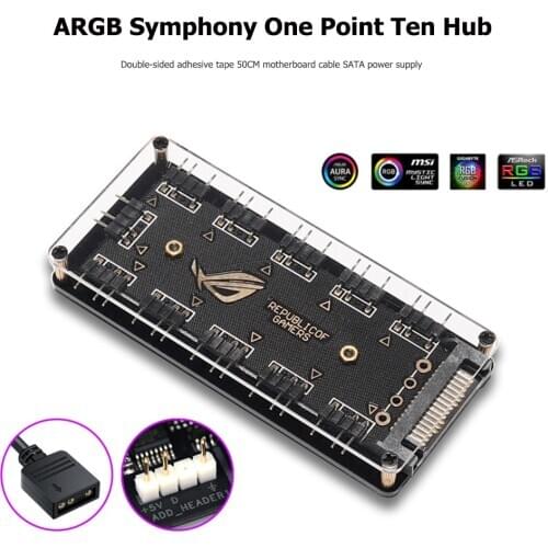 5V 3PIN ARGB Extension Splitter Adapter Electron PC Computer Extension Cable 10 Ports RGB Fan HUB PC Computer Desktop