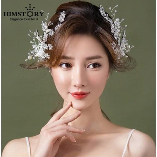 Romantic Silver Crystal Tiara Bridal Hair Vine Pearls Wedding Hair Jewelry Accessories Headpiece Women Crowns Pageant Hairwear