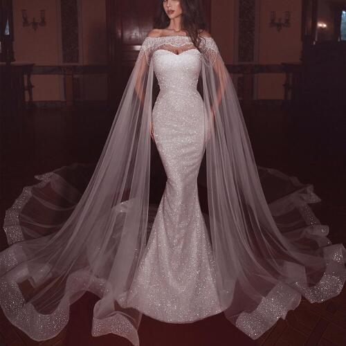 Detachable wedding dresses sparkly sequins with jacket beading sequins mermaid shinning wedding gowns bridal dresses