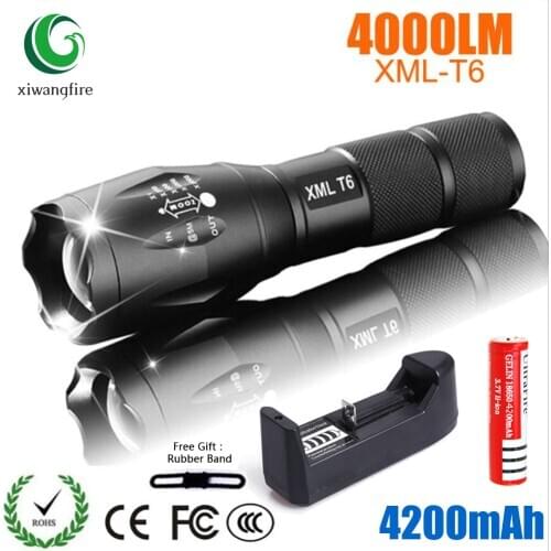 LED Rechargeable Flashlight Xiwangfire XML T6 linterna torch 4000 lumens 18650 Battery Outdoor Camping Powerful Led Flashlight