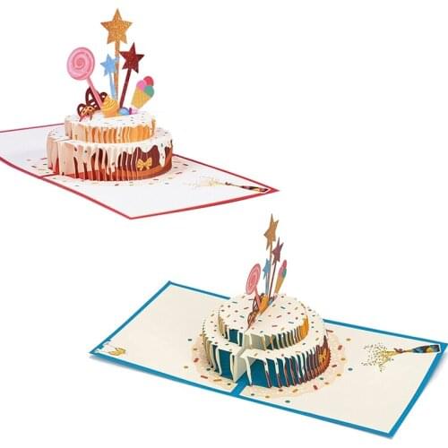 3D -Up Birthday Card With Double Layer Cake Design, Birthday Cards With Envelope For Family,Friends,Kids,Women