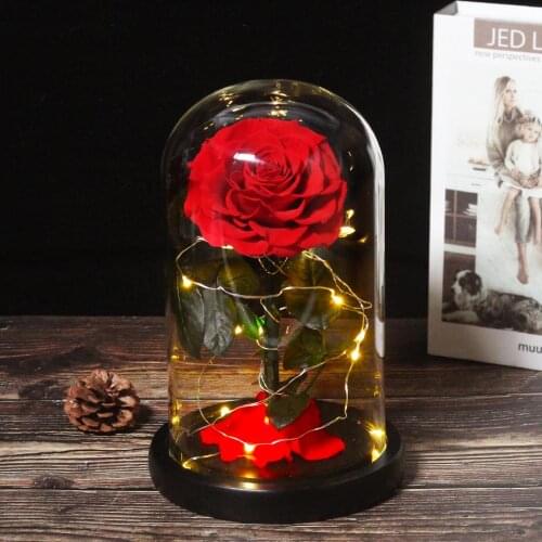 Heart Shaped Preserved Rose Beauty and The Beast Eternal Rose In Glass Dome Wedding Artificial Flowers Valentines Christmas Gift