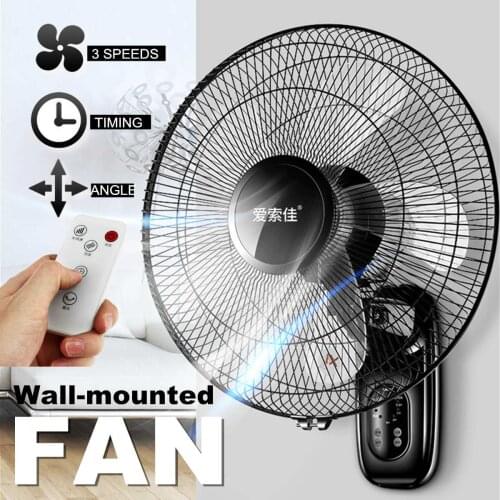 220V 60W Oscillating Wall Mounted Fan 3 Gears Adjustable Industrial Air Cooling Fan Remote Control Electric Fan Home Restaurant