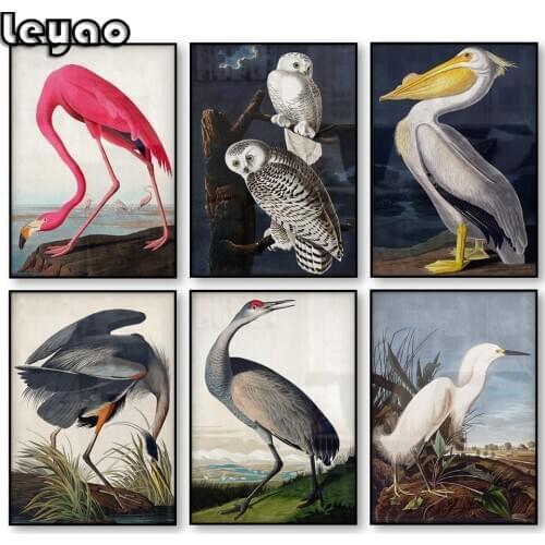 Vintage Bird full Diamond embroidery Bird diamond painting Flamingo Snowy Owl Blue Heron White Egret diamond mosaic art