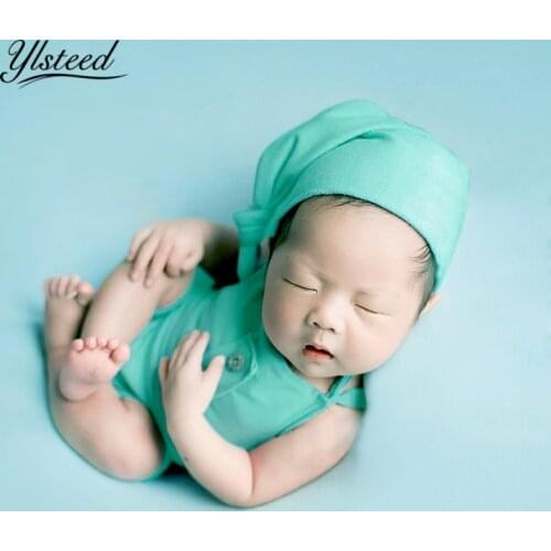 Ylsteed Newborn Photography Props Baby Boy Girl Photo Props Infant Photography Outfits Baby Long Tail Knot Hat Romper Set Green