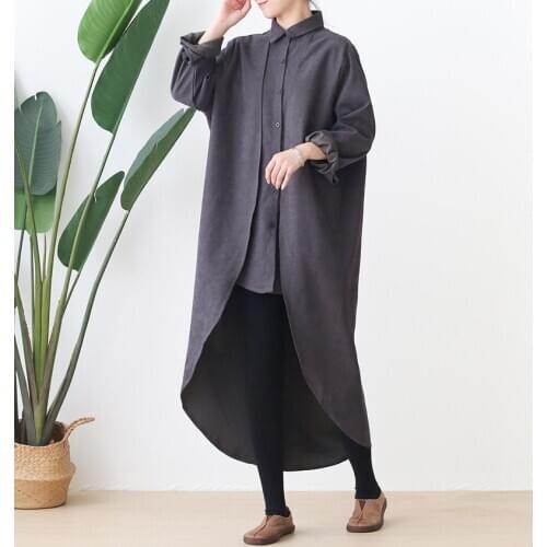 New Autumn 2020 Large Size Loose Black Shirt Coat Women Korea Fashion New Loose Street Wear Long Sleeve Irregular Long Jacket