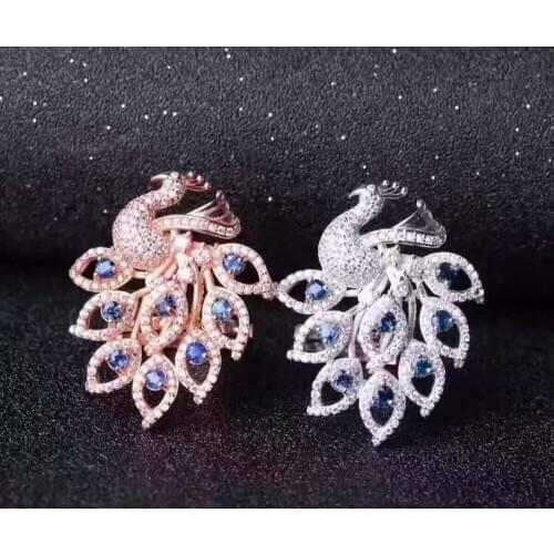 Natural Blue sapphire Ring S925 Silver Natural Gem Ring Pendant Fashion Personality Two wears Phoenix Womens wedding Jewelry