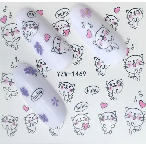 1 sheet DIY Nail Art Water Transfer Stickers Face Cat Anime slider adhesive Watermark Decals Women Beauty Wedding Nails